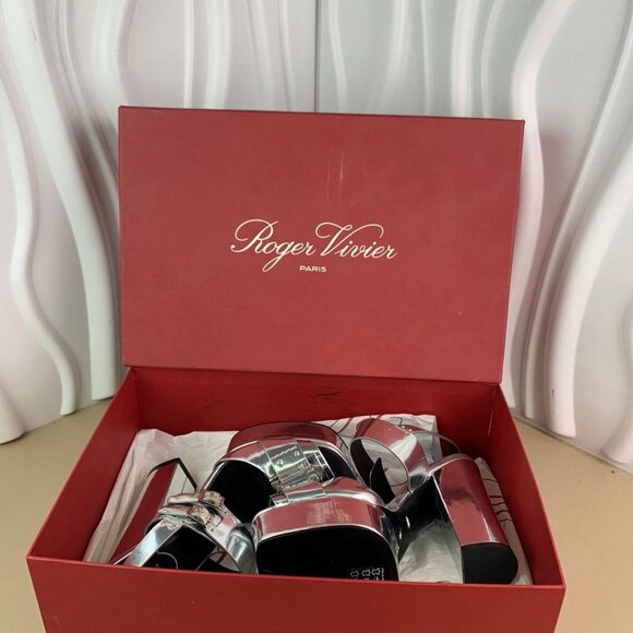 Roger Vivier Silver Leather Platform High Heels With Square Buckle Design Made I